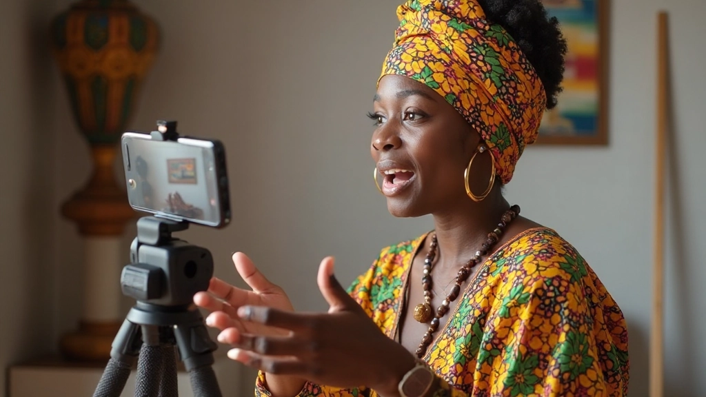 Content creator producing authentic video content showing real African business storytelling and community engagement
