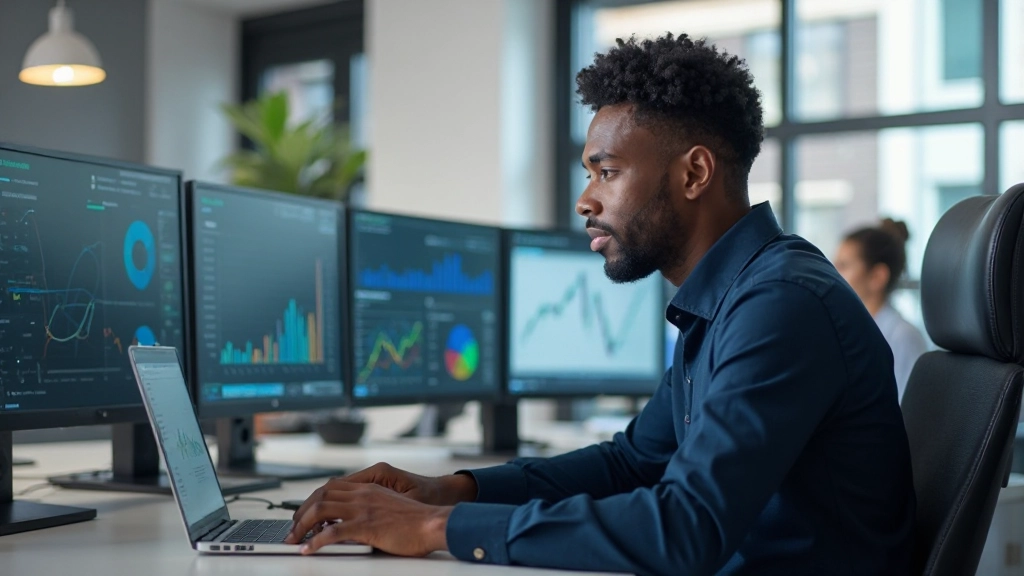 Professional digital marketing specialist analyzing conversion funnel metrics on computer dashboard