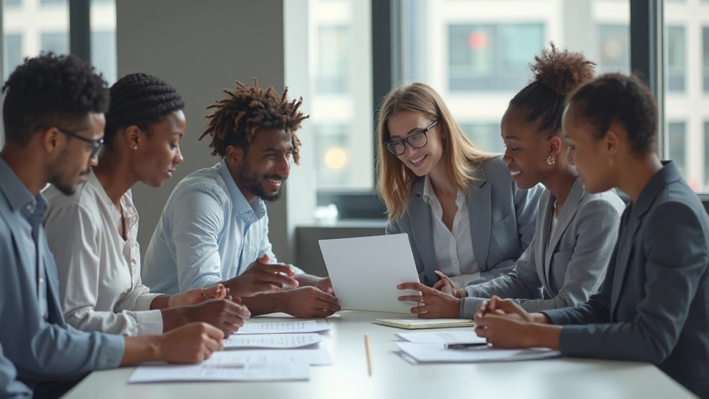 Team collaborating on marketing strategy with funnel diagram visible on whiteboard