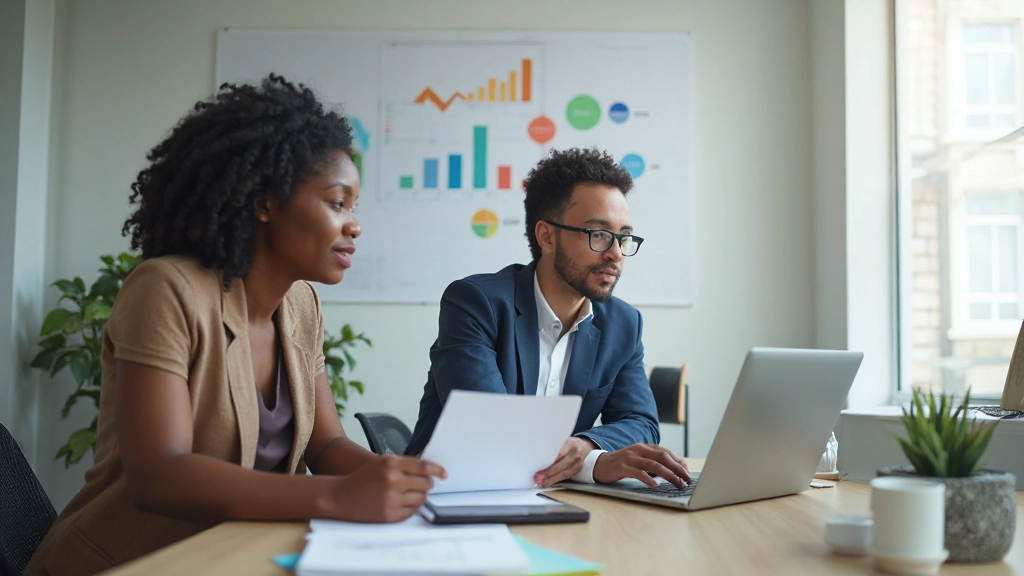 Marketing team implementing data-driven strategy with project management tools and collaboration boards visible