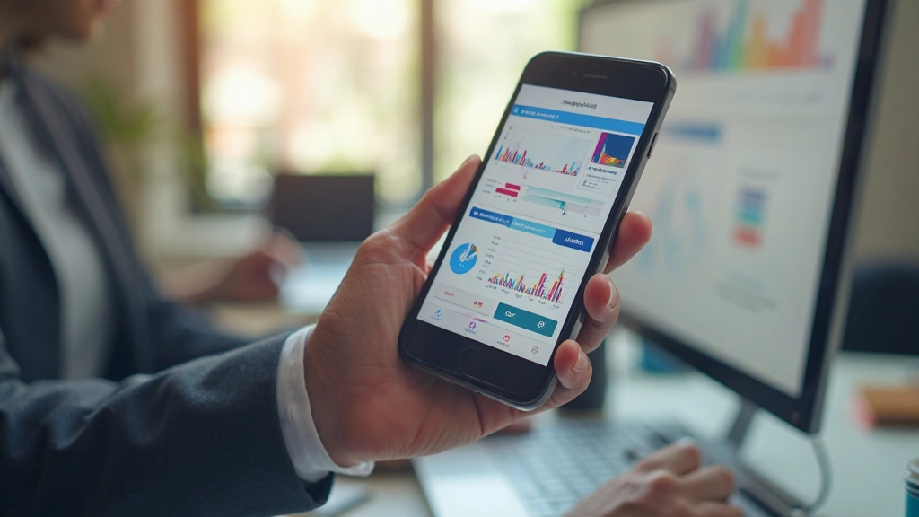 Smartphone displaying colorful social media icons with African market analytics dashboard overlay