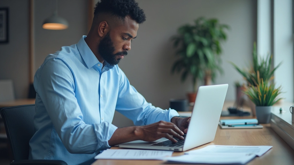 SEO consultant reviewing website performance analytics and ranking reports on laptop