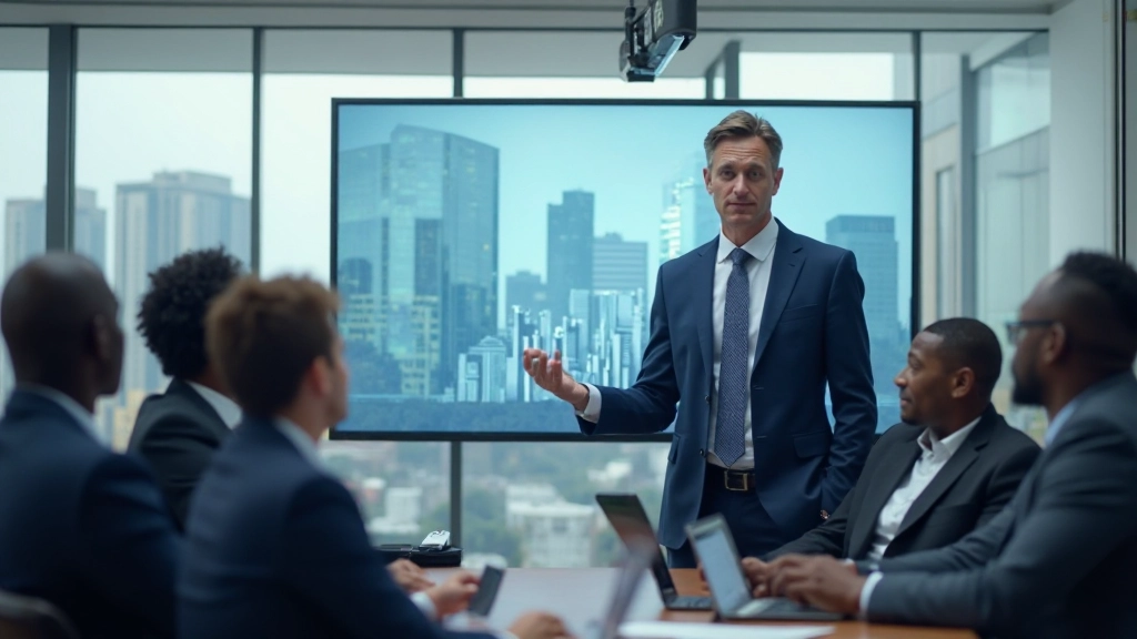 Business consultant presenting data-driven marketing insights to corporate team in conference room