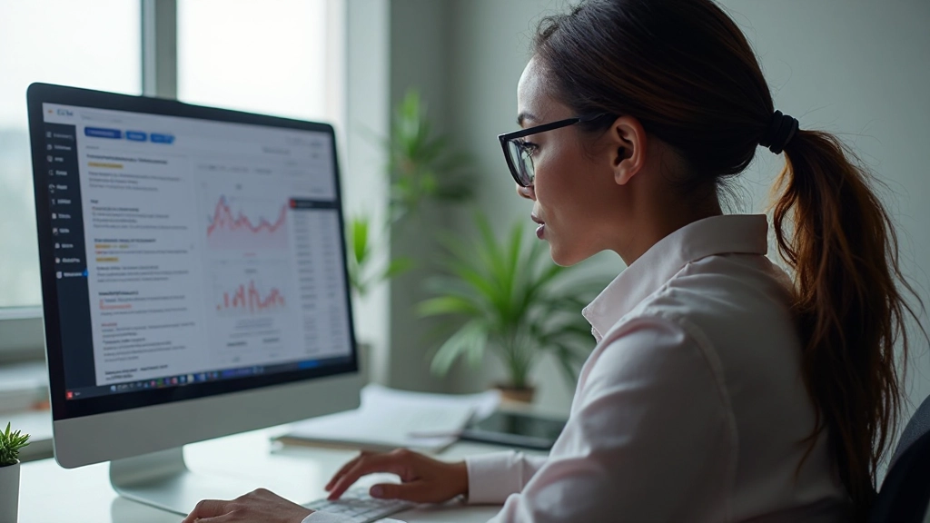 SEO specialist analyzing website ranking factors and search engine optimization metrics