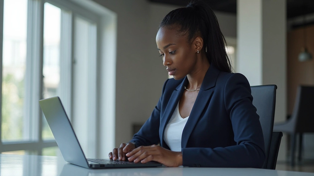 Digital marketing consultant analyzing campaign performance metrics on laptop screen in modern office environment